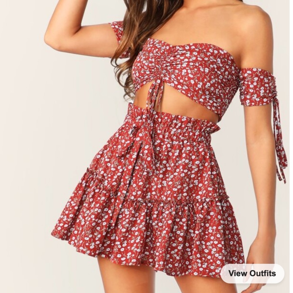 Red Floral Two-Piece Set